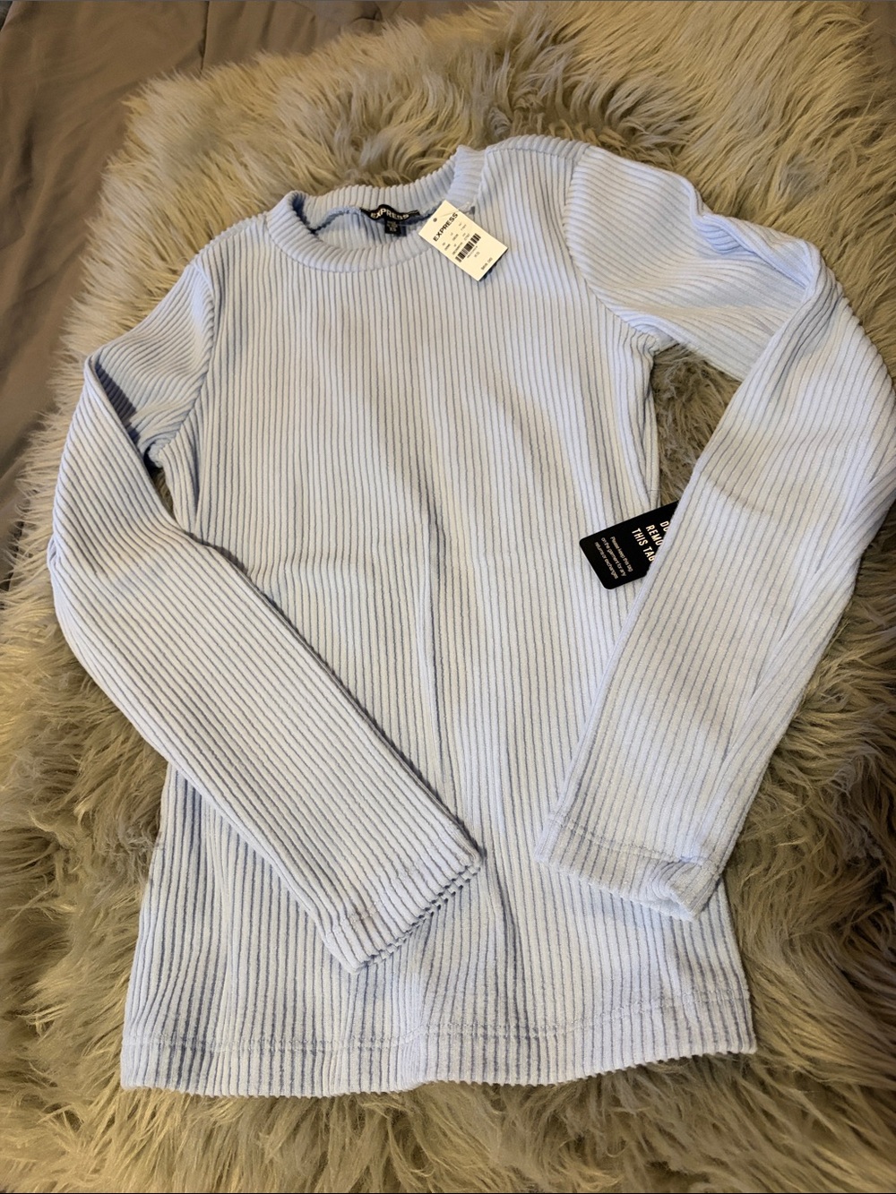 Express Light Blue Ribbed Crewneck Top